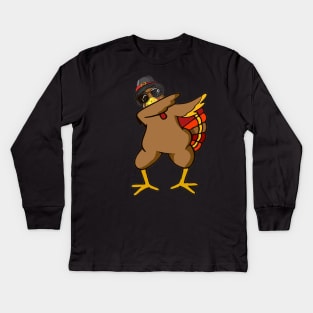 Funny Dabbing Turkey Thanksgiving Outfit Clothes Kids Long Sleeve T-Shirt